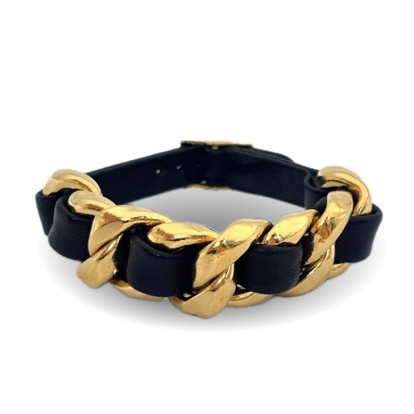 CHANEL Authentic Black Leather Charm Bracelet